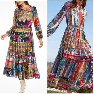 JOHNNY WAS 100% Silk Sonnet NEW Dixie Boho Patchwork Maxi Dress NEW Size S